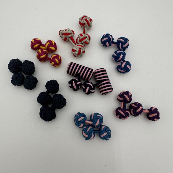 Knot Cufflinks Barrel Knot 8 Sets Red, Yellow, Black, Gray, Blue, Pink - Picture 1 of 4